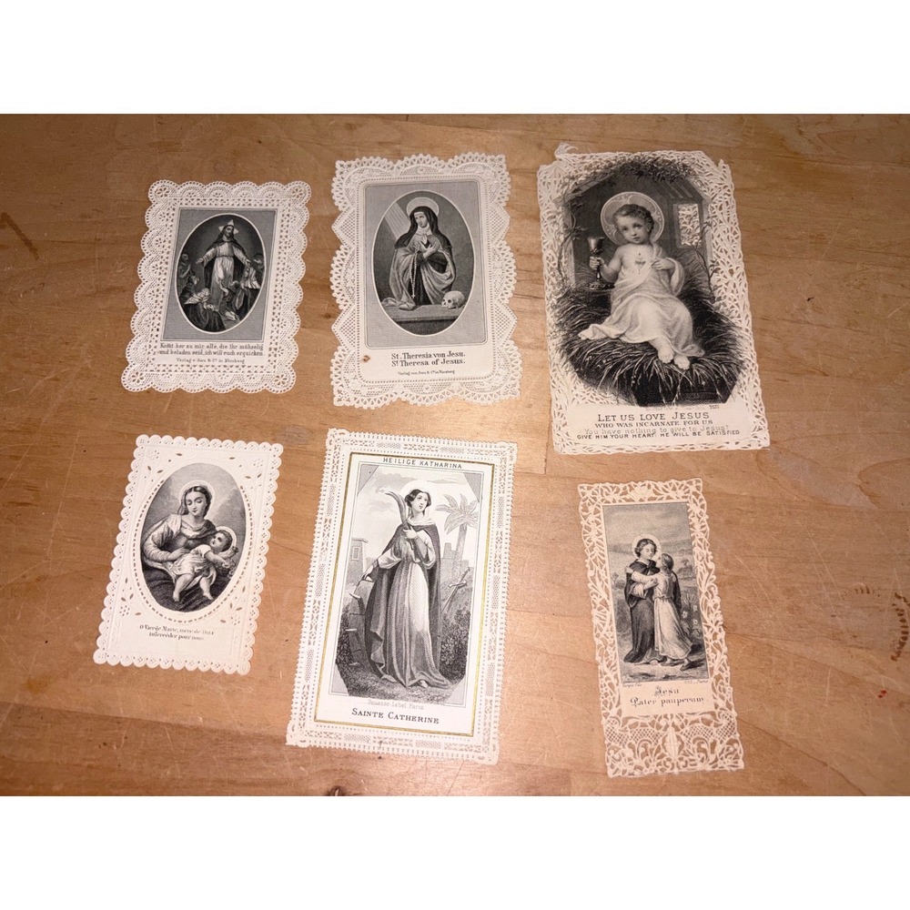 Antique Lace Holy Cards Lot – French & German Vintage Catholic Prayer